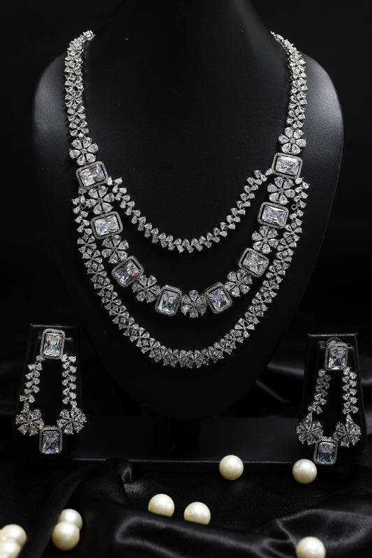 Crescet Moon & Floral Motif 3 layer Necklace Set