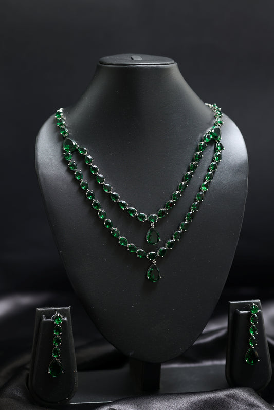 Elegant Green Emerald Cascading Necklace Set