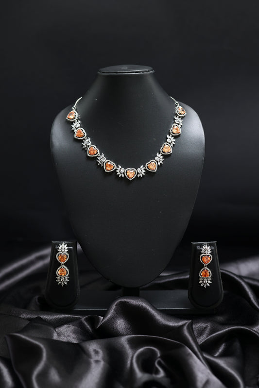 Heart Shaped Yellow Sapphire & Diamond Necklace Set