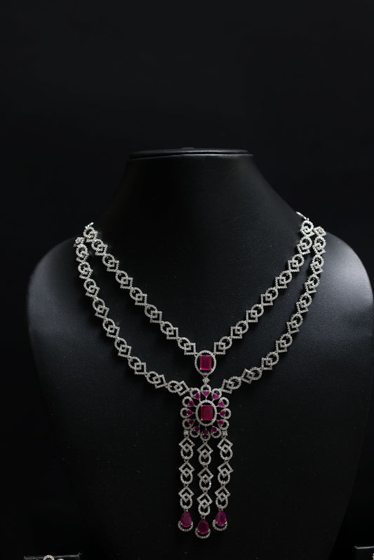 Rajwadi Diamond & Ruby Necklace Set