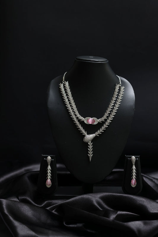 Coiled Glamourous Pink Ascent with Stunning Diamond Necklace Set