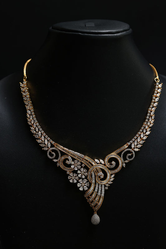 Stunning Golden Bridal Floral - V shaped Neclace Set