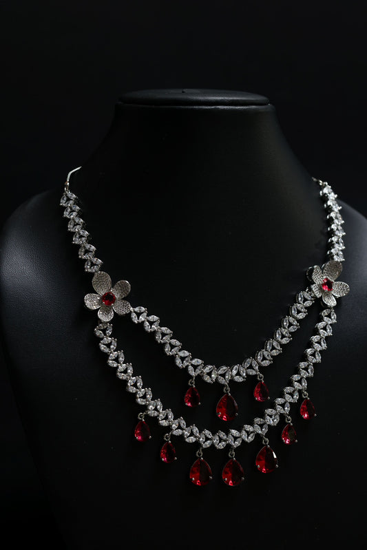 Cascade Ruby With Diamond Blossom Necklace Set