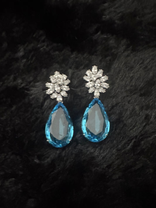 Azure Bloom Crystal Drop Earrings