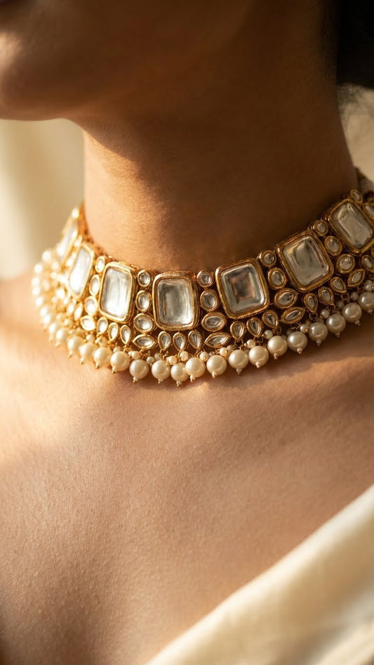 IVORY MIRROR KUNDAN CHOKER SET