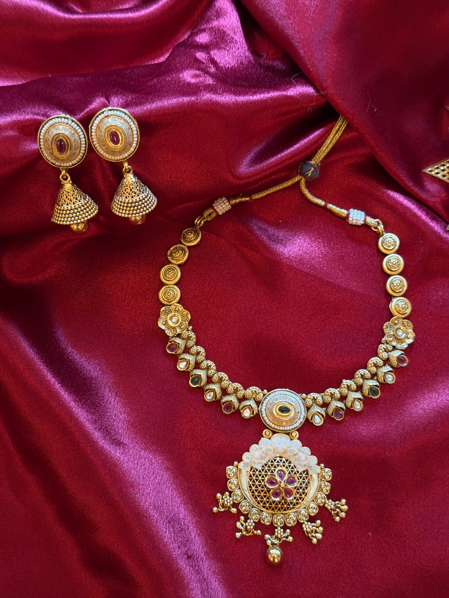 royal kundan & meenakari antique finish necklace set