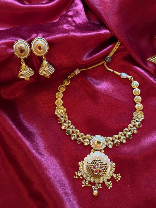Royal Kundan & Meenakari Antique Finish Necklace Set