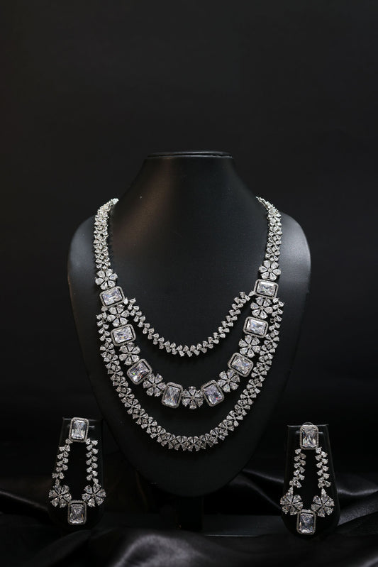 Crescet Moon & Floral Motif  3 layer Necklace Set