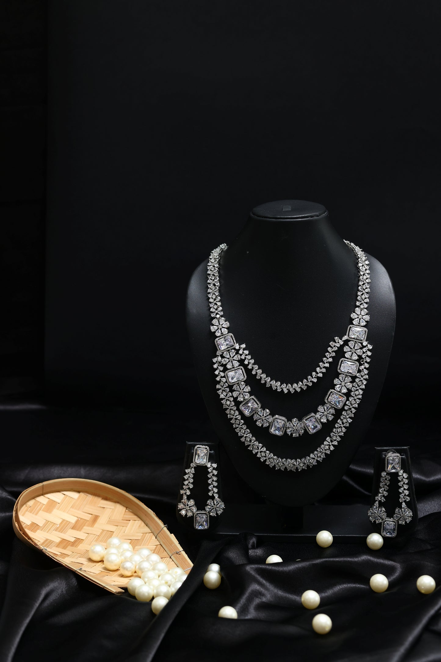 crescet moon & floral motif  3 layer necklace set