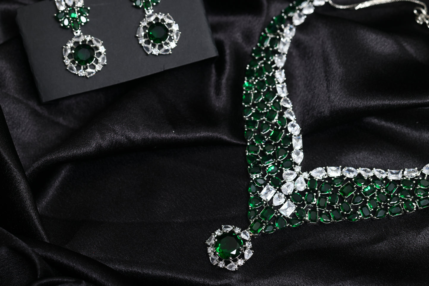 calire moissanite emerald necklace set