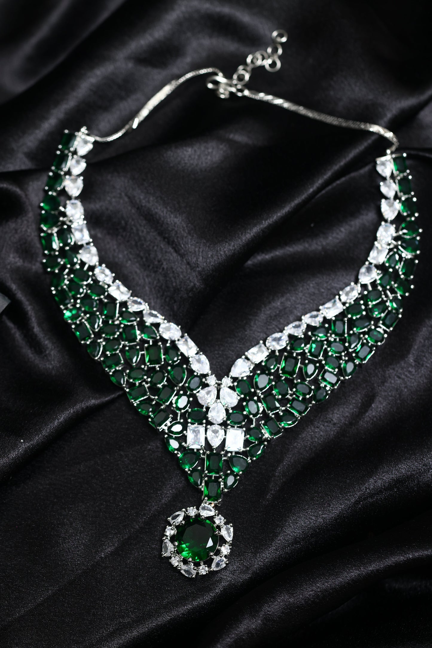 calire moissanite emerald necklace set
