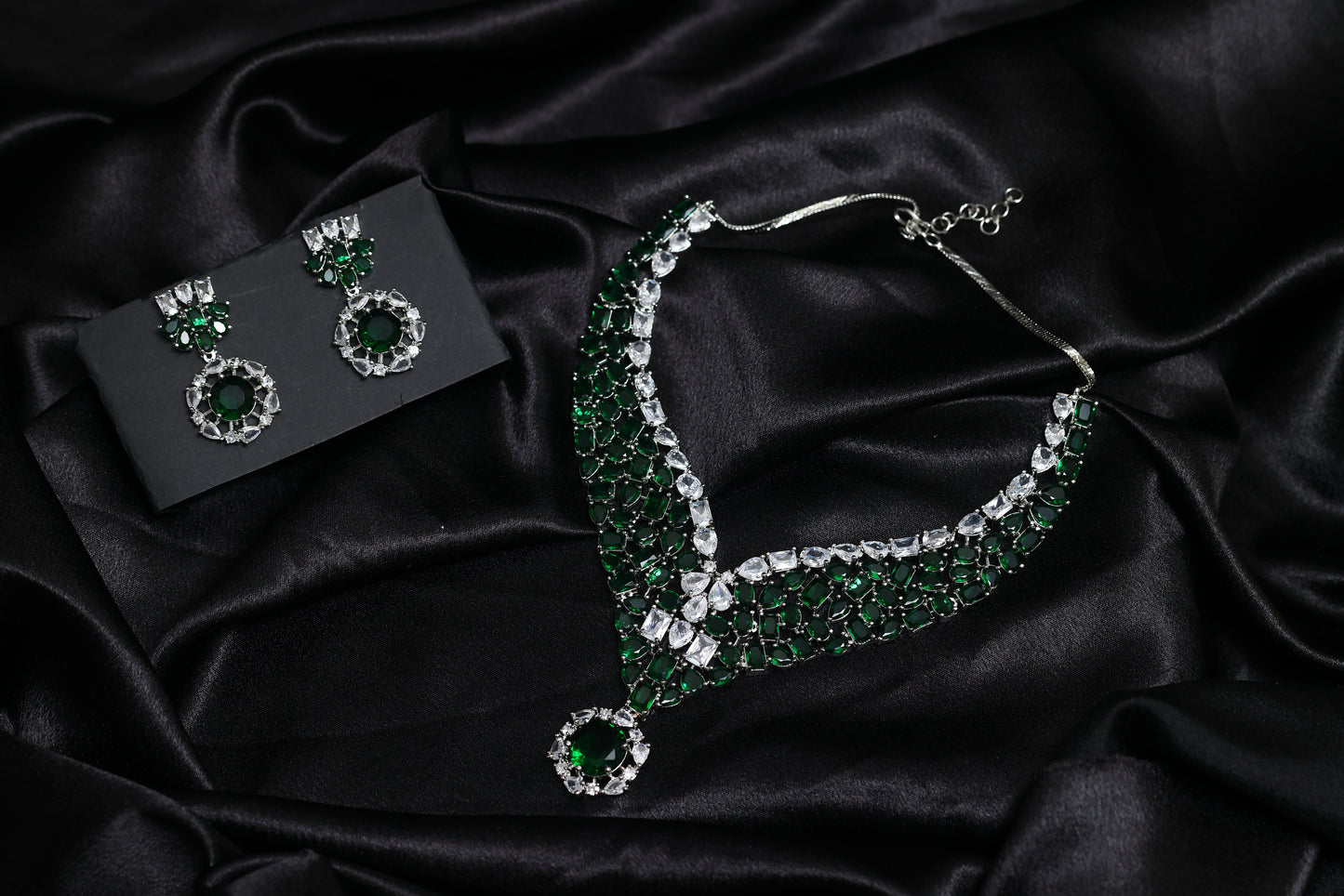 calire moissanite emerald necklace set