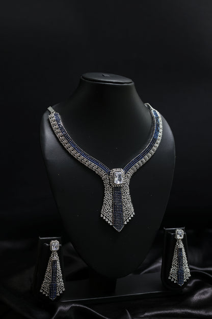 Luxe  Blue Sapphire & Diamond Necklace Set