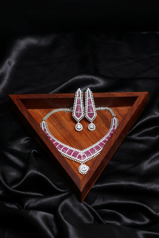 Elegant Ruby with Fine Diamond Choker Necklace Set