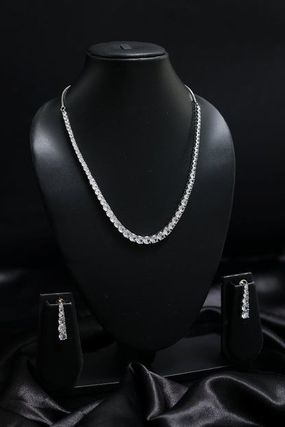 Rhodium Plated Elegant Solitaire Necklace Set