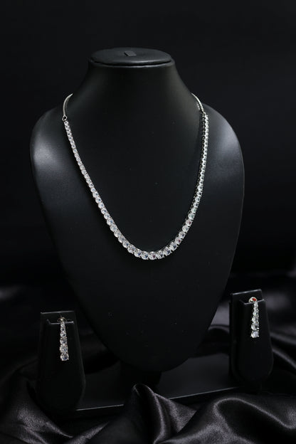 Rhodium Plated Elegant Solitaire Necklace Set