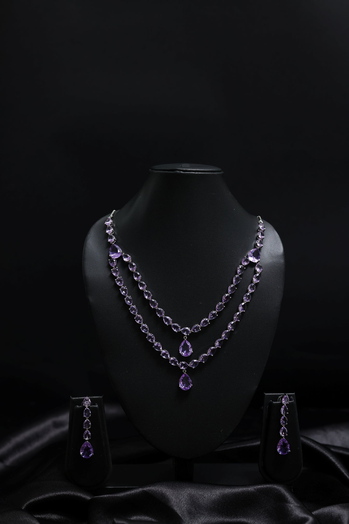 elegant purple amethyst cascading necklace set