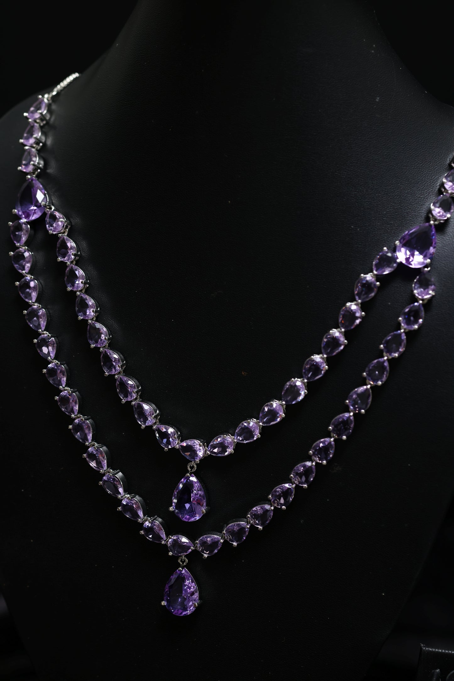 elegant purple amethyst cascading necklace set