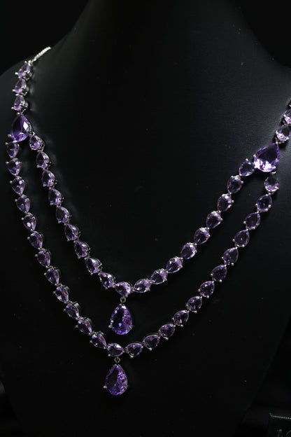 Elegant Purple Amethyst Cascading Necklace Set