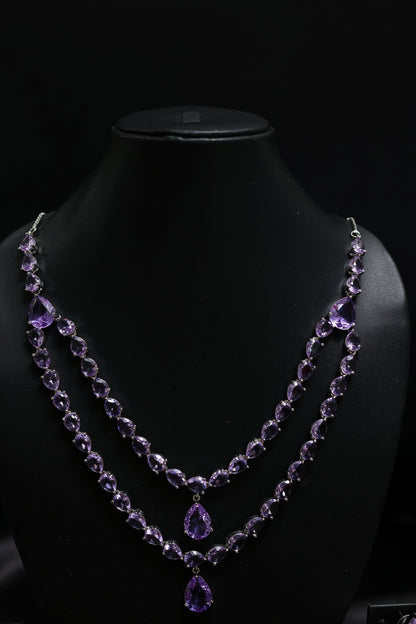 Elegant Purple Amethyst Cascading Necklace Set