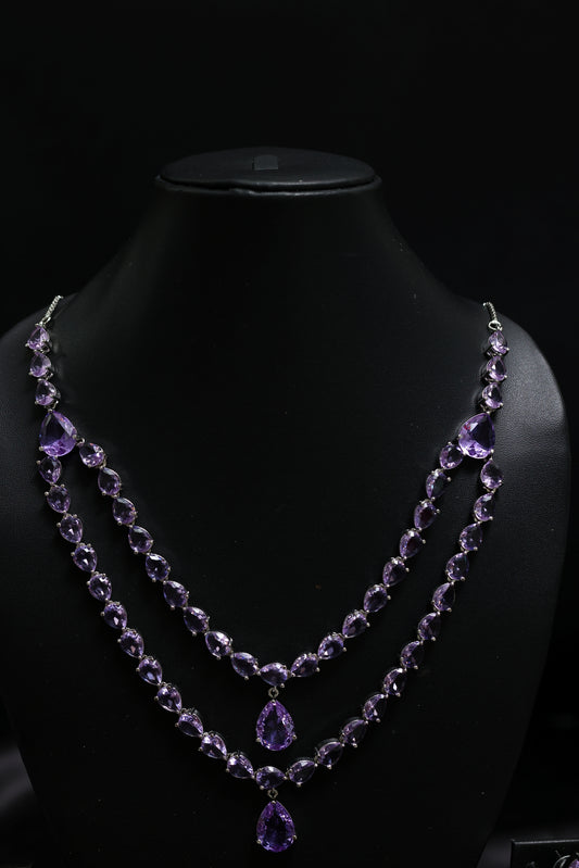 Elegant Purple Amethyst Cascading Necklace Set