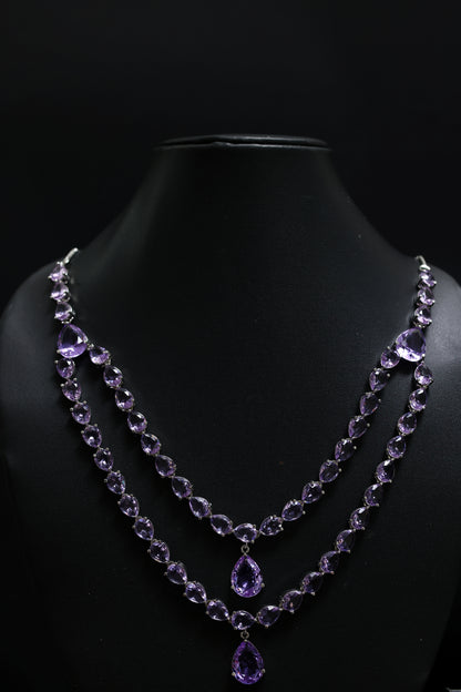 Elegant Purple Amethyst Cascading Necklace Set