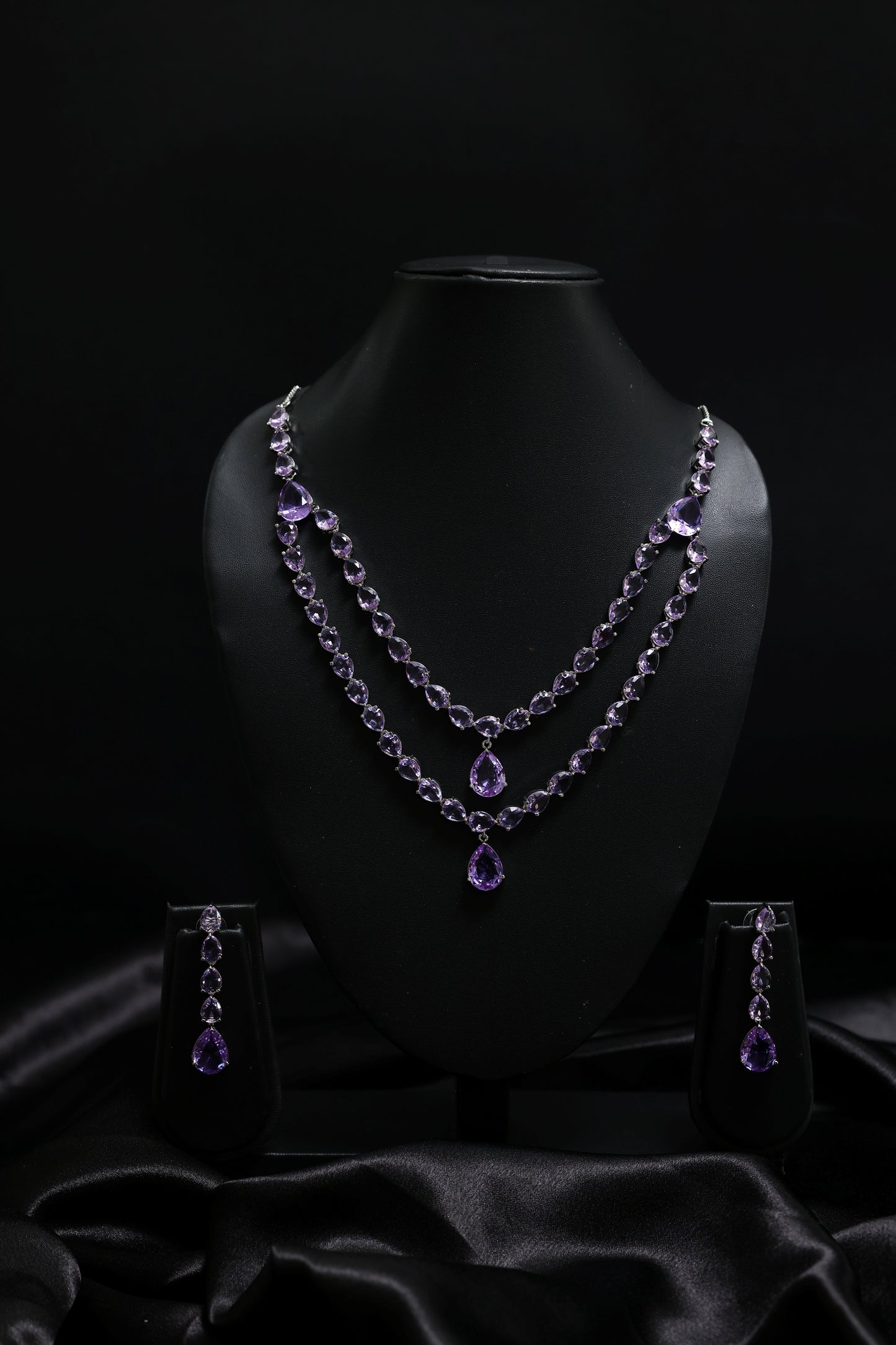 elegant purple amethyst cascading necklace set