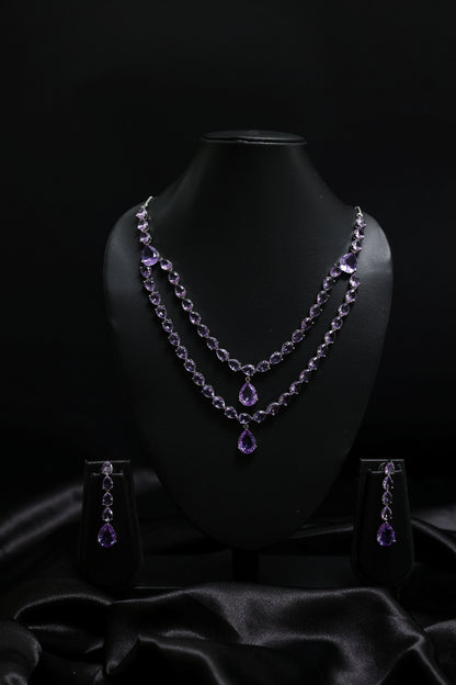 Elegant Purple Amethyst Cascading Necklace Set