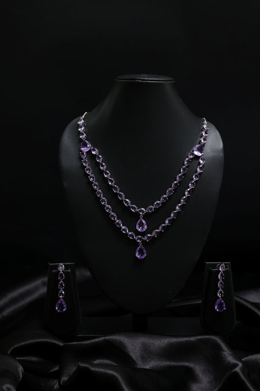 Elegant Purple Amethyst Cascading Necklace Set