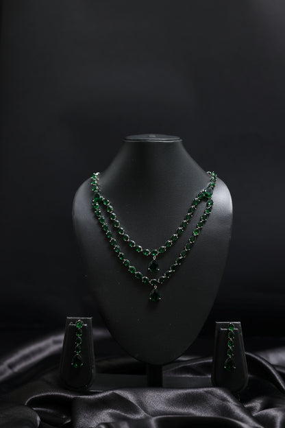 Elegant Green Emerald Cascading Necklace Set