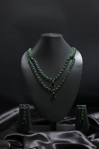 Elegant Green Emerald Cascading Necklace Set