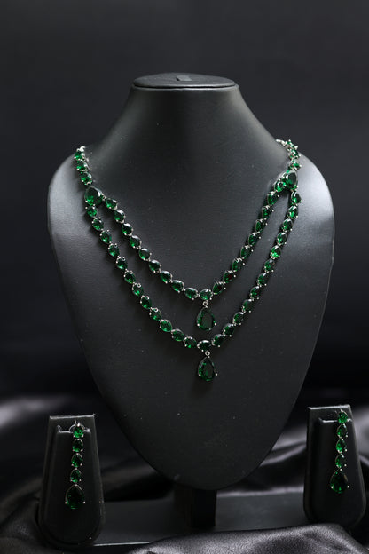 Elegant Green Emerald Cascading Necklace Set