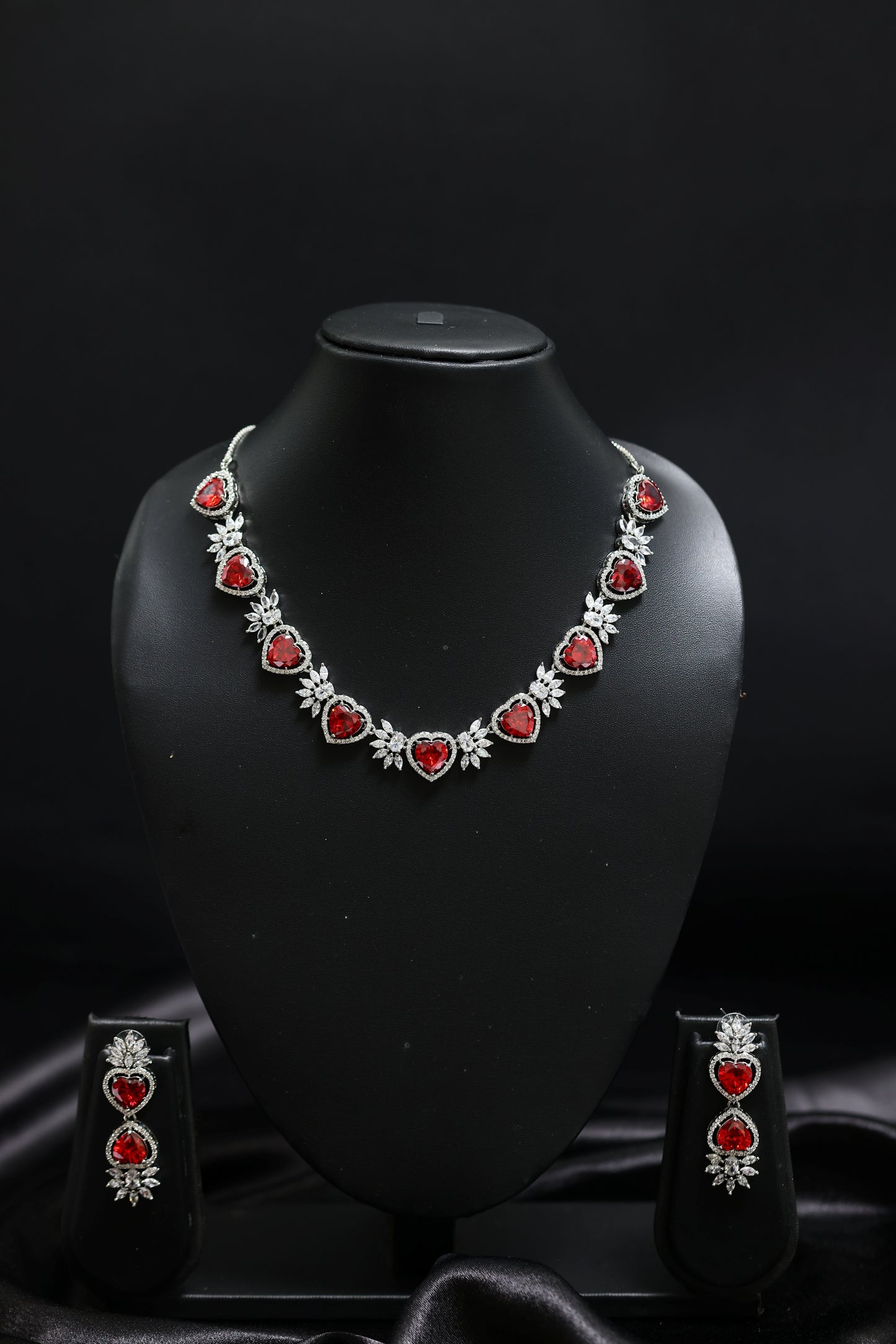 heart shaped ruby & diamond necklace set