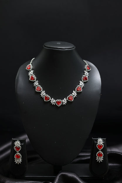 Heart Shaped Ruby & Diamond Necklace Set