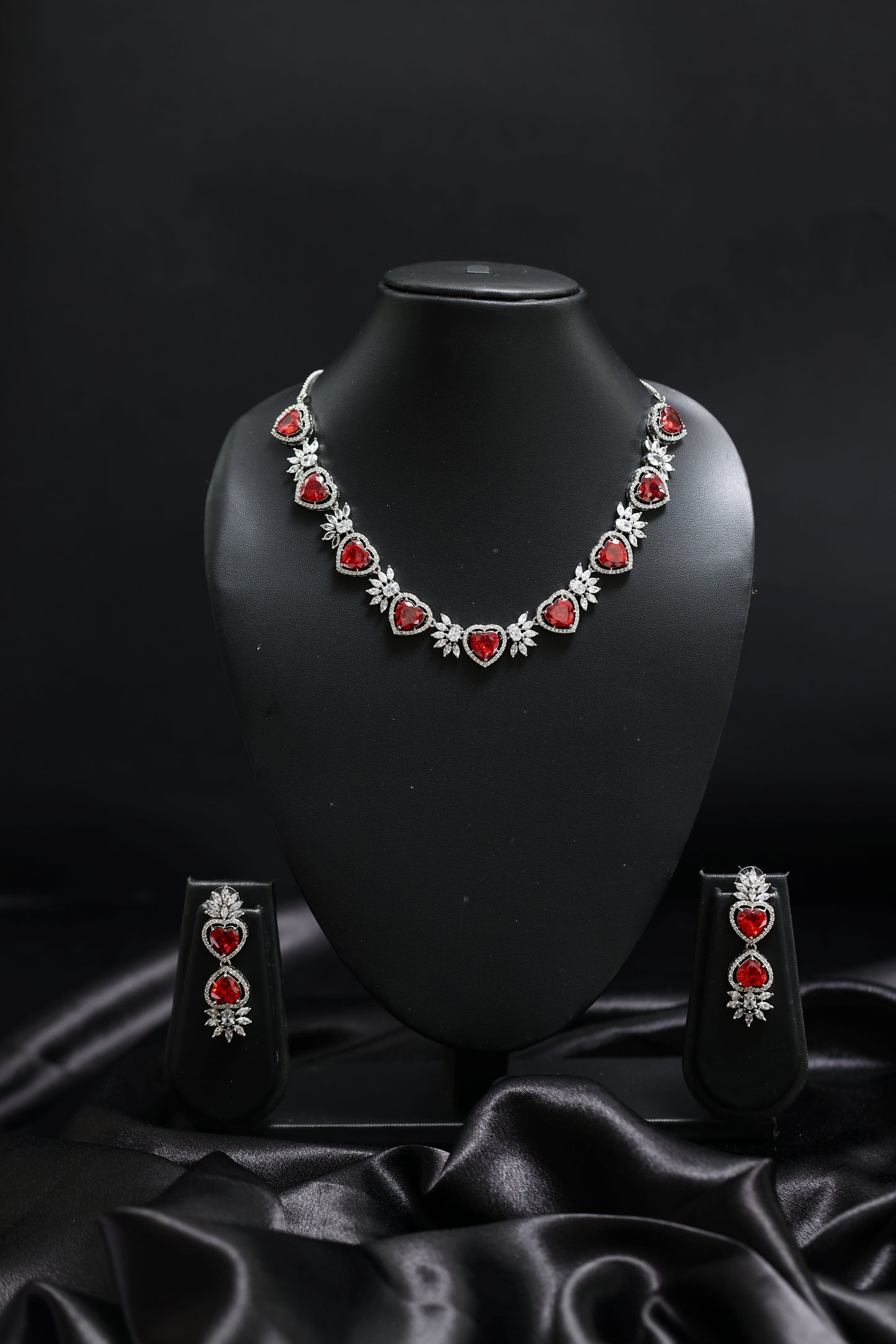 heart shaped ruby & diamond necklace set