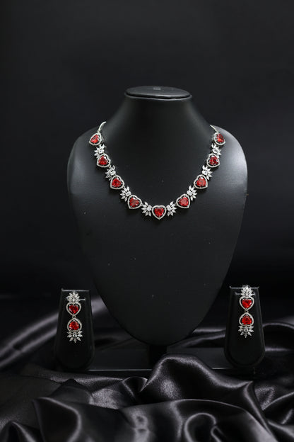 Heart Shaped Ruby & Diamond Necklace Set