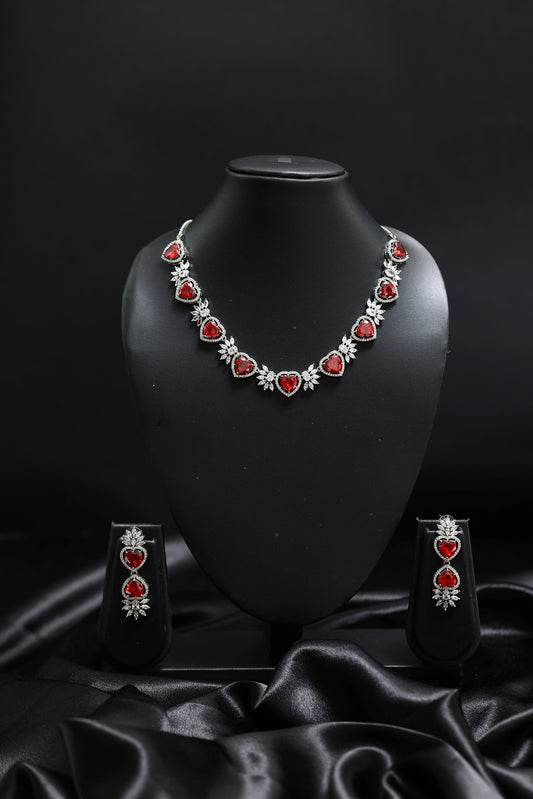 Heart Shaped Ruby & Diamond Necklace Set
