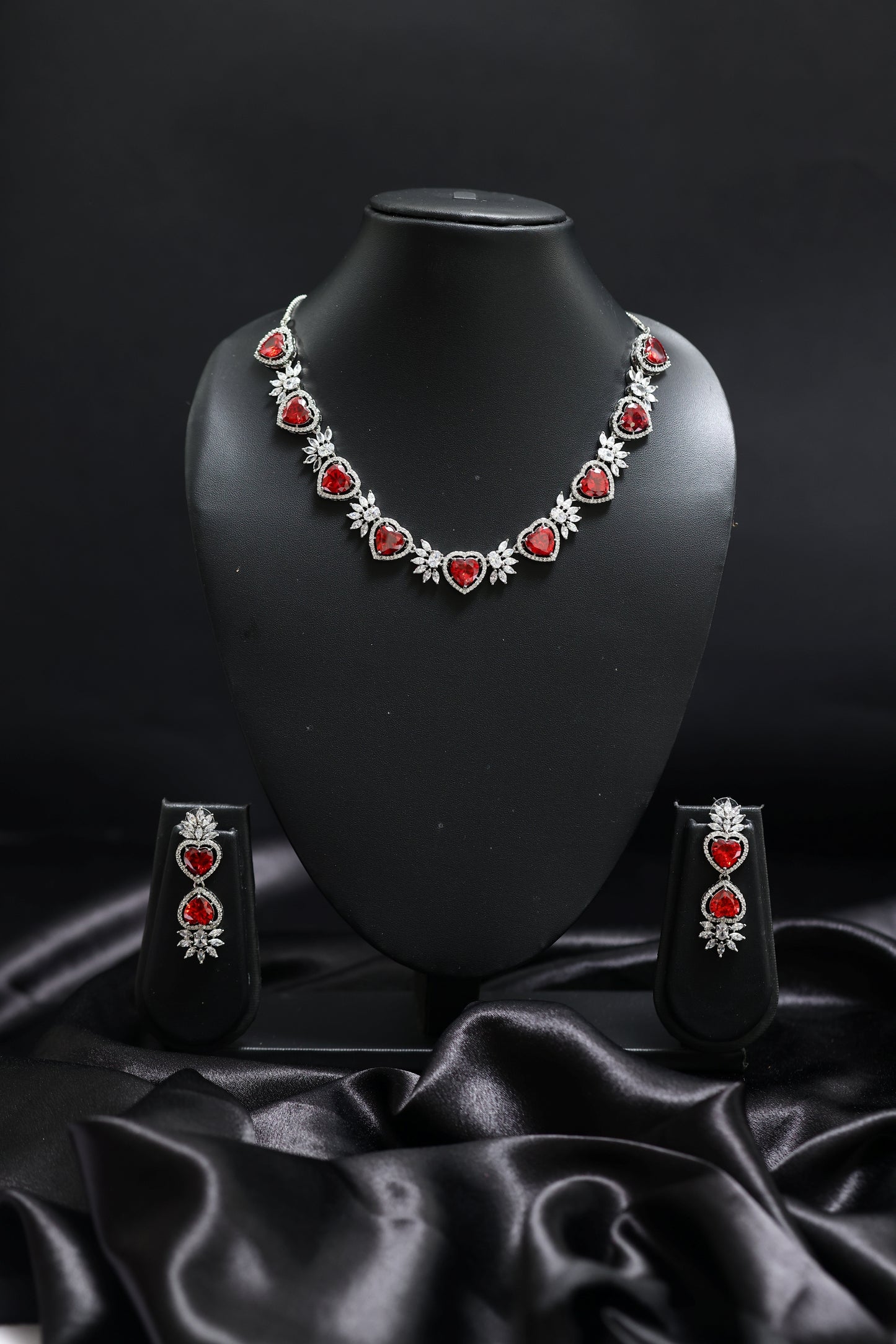 heart shaped ruby & diamond necklace set