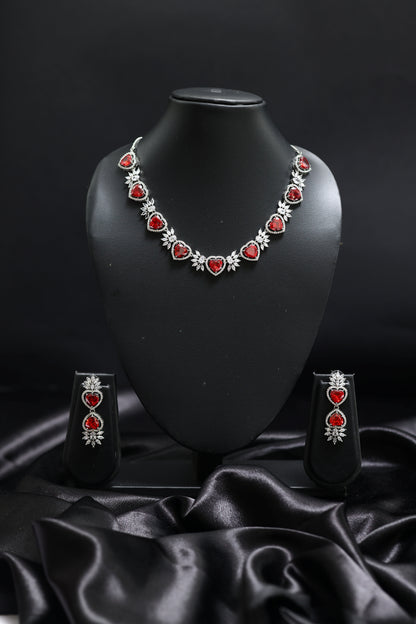 Heart Shaped Ruby & Diamond Necklace Set