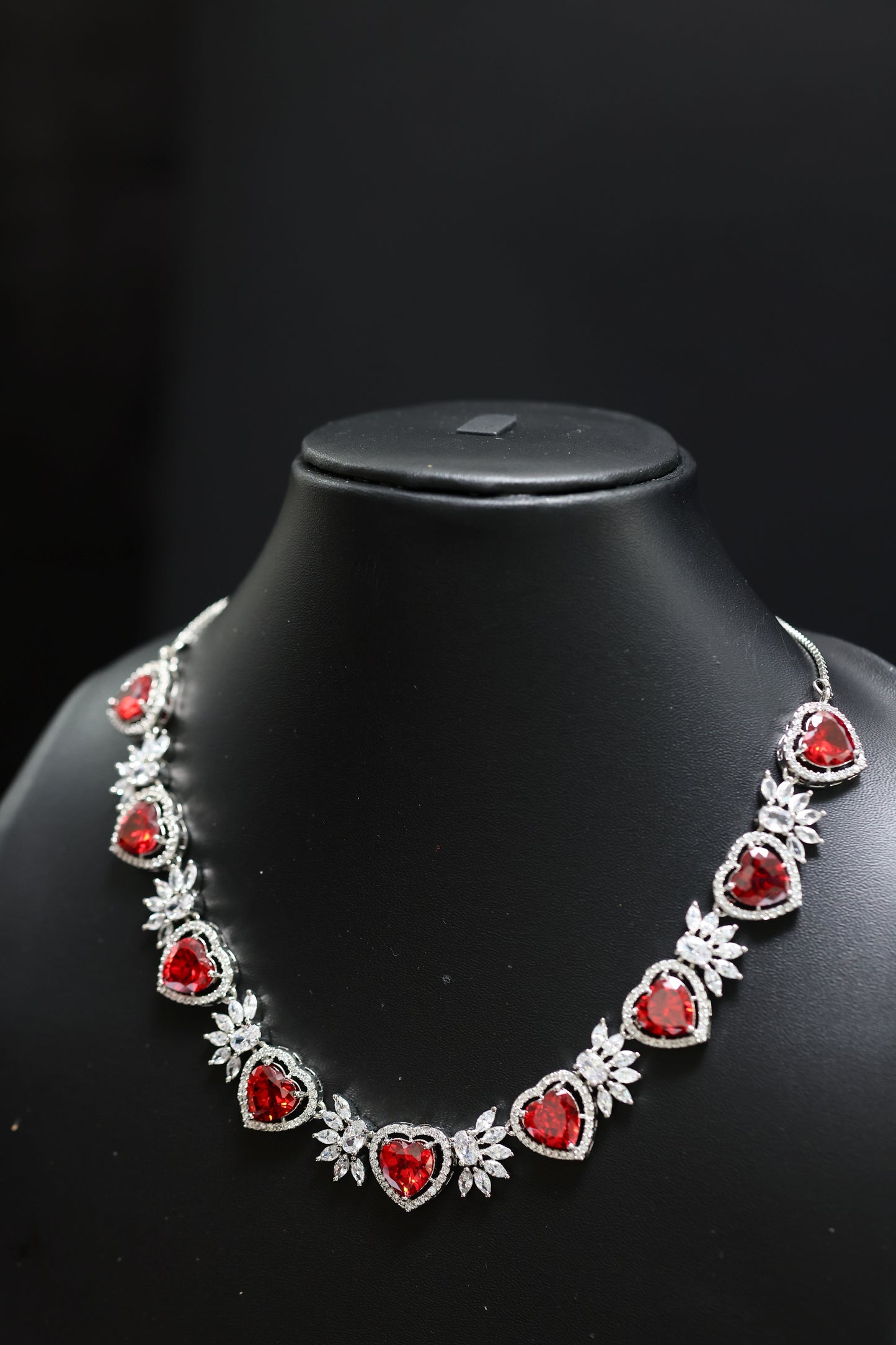 heart shaped ruby & diamond necklace set