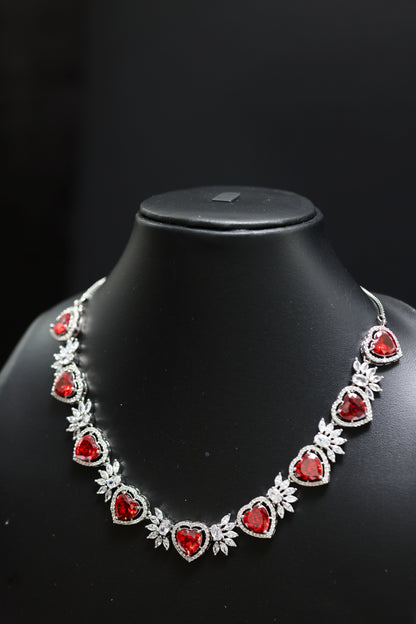 Heart Shaped Ruby & Diamond Necklace Set