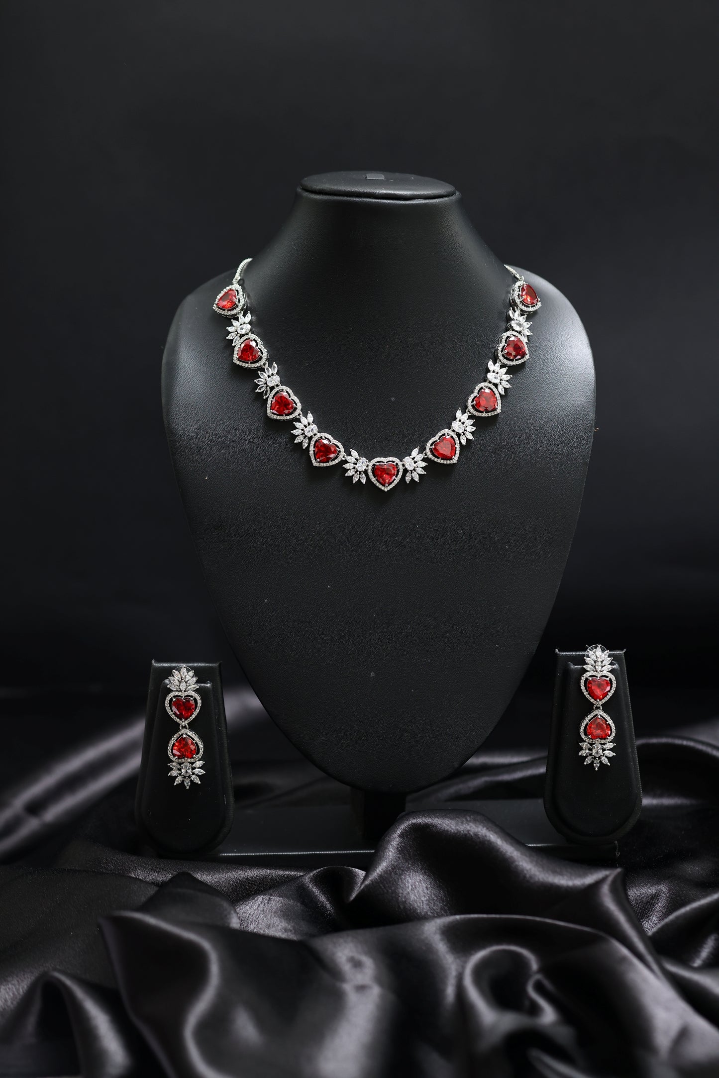 heart shaped ruby & diamond necklace set