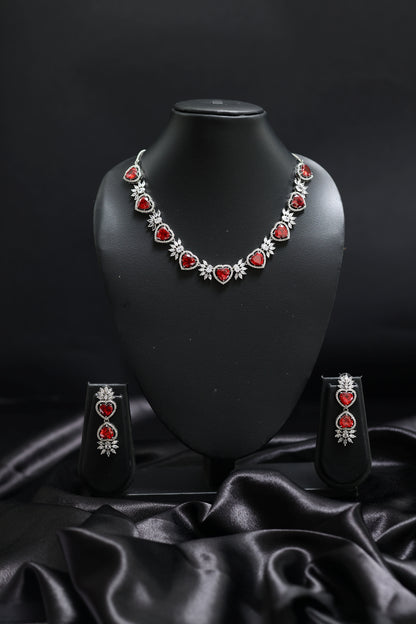 Heart Shaped Ruby & Diamond Necklace Set