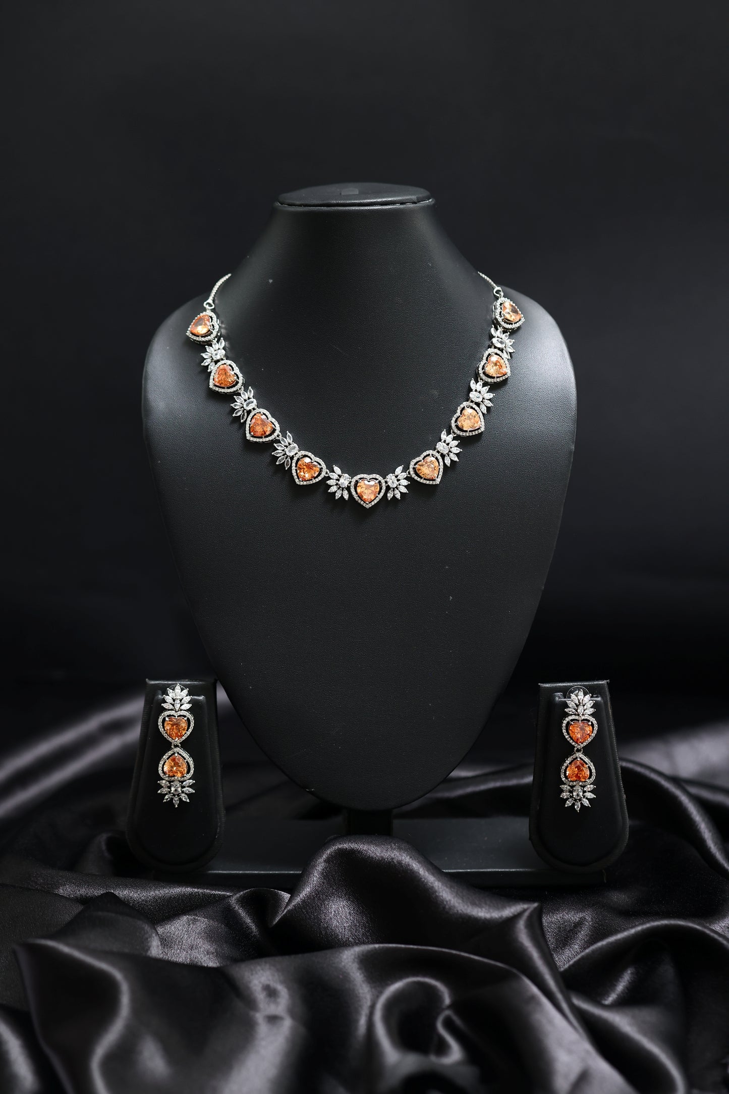 heart shaped yellow sapphire & diamond necklace set