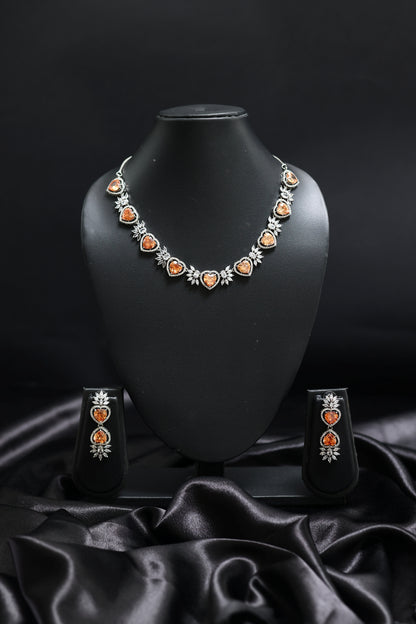 Heart Shaped Yellow Sapphire & Diamond Necklace Set