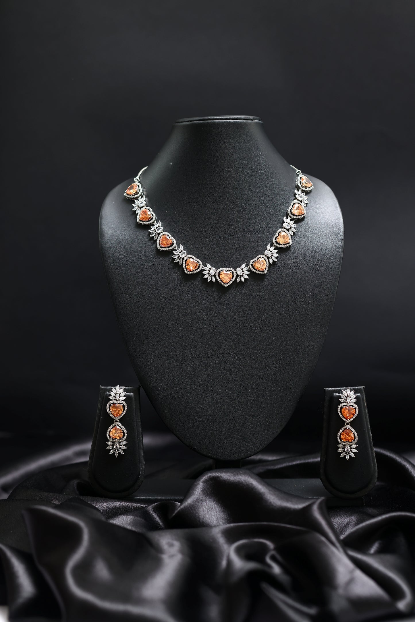 heart shaped yellow sapphire & diamond necklace set