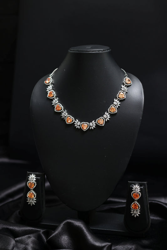 Heart Shaped Yellow Sapphire & Diamond Necklace Set