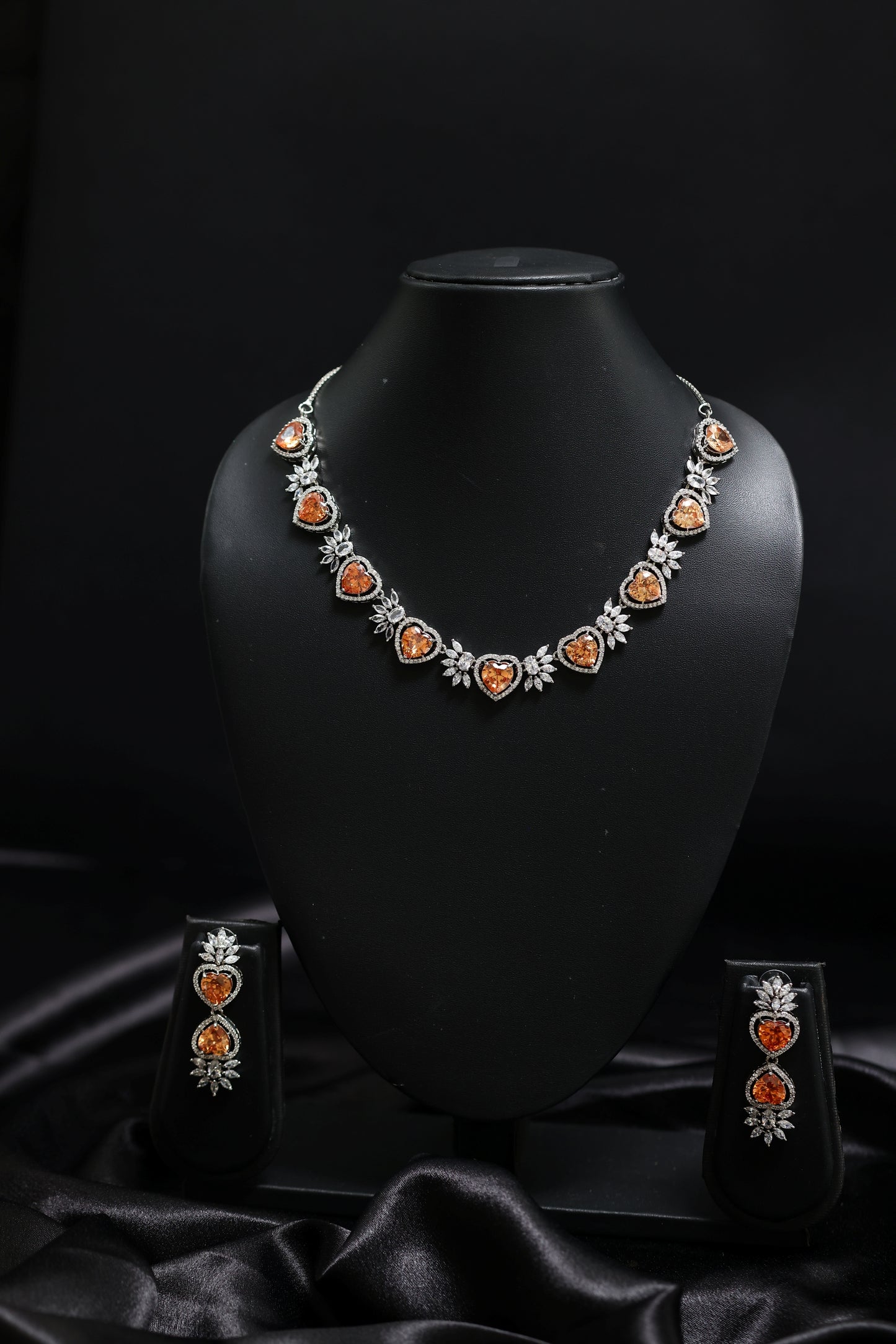 heart shaped yellow sapphire & diamond necklace set