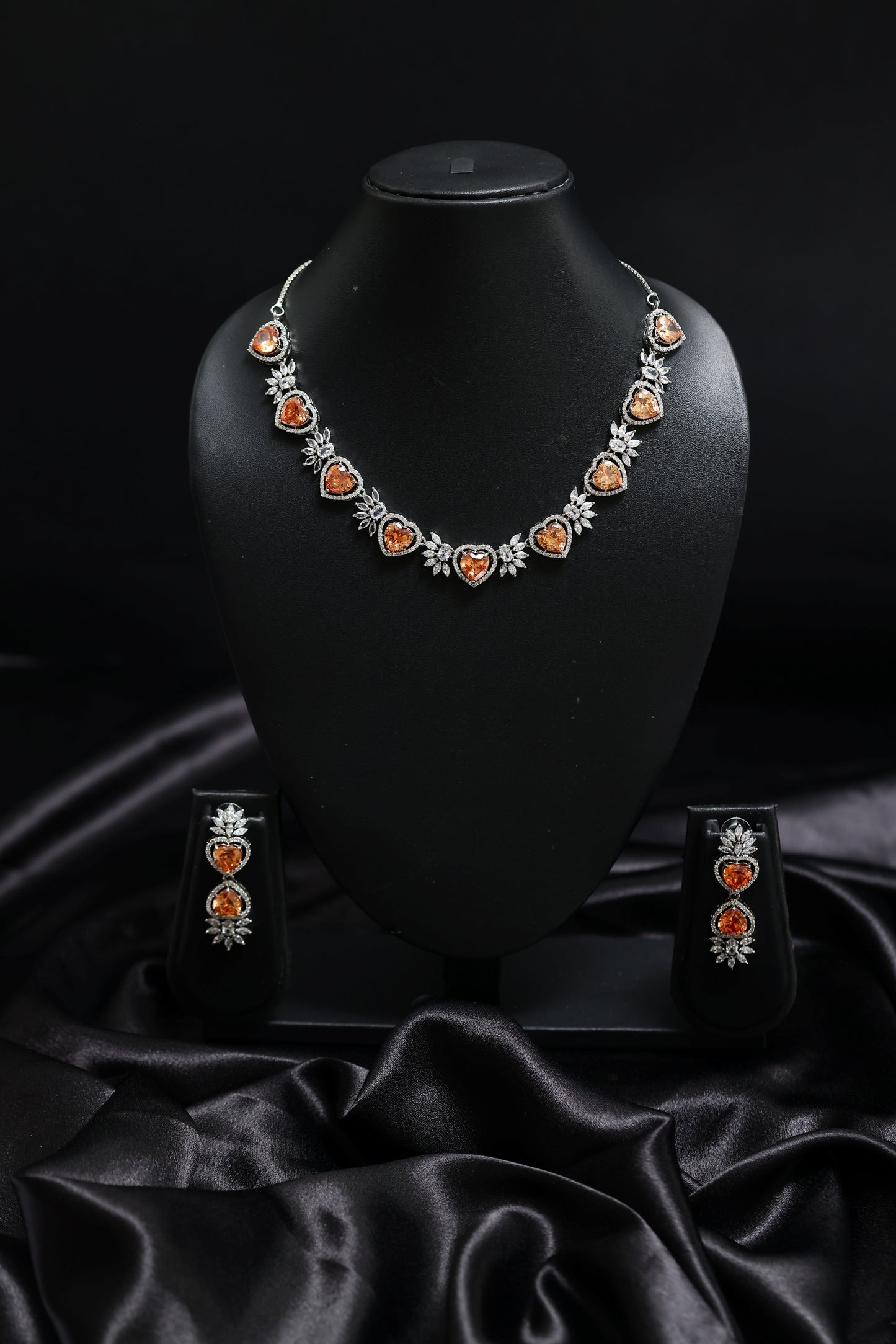 heart shaped yellow sapphire & diamond necklace set