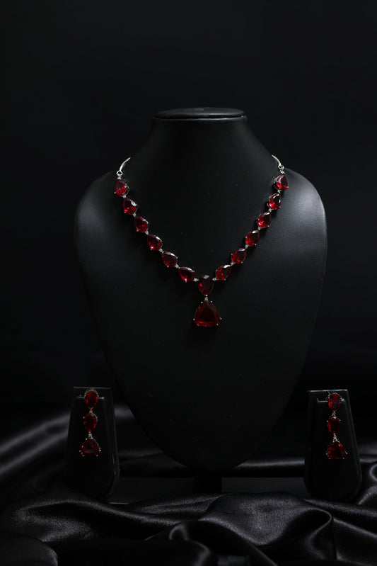 Leaf Premium Ruby Statement Necklace Set